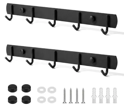 Hakenleiste 2er-Set, Edelstahl, schwarz, 5 Haken, Wandmontage