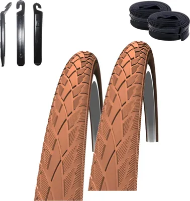 Produktbild von 2 x Schwalbe Road Cruiser Fahrradreifen Braun 47-559 (26 x 1,75) + 2 Schwalbe AV13 Schläuche inkl. 3 Reifenheber