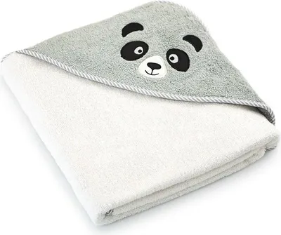 Immagine prodotto di Zwoltex Asciugamano baby 90x90 Panda Alabastro-5730 asciugamano baby in spugna grigio ecrù con cappuccio