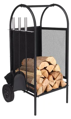 Produktbild von Holztransportwagen mit Rädern – Metall – 80 cm hoch – für den Außenbereich – Holzhalter