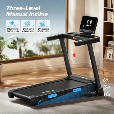 Produktbild von Laufband - T12B1 - Klappbar - Manuelle Steigung - Bluetooth - Handpulsmessung - Bis 12 km/h - Schwarz