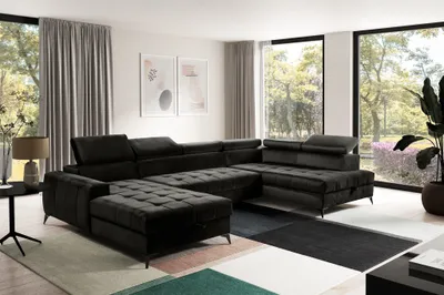 Produktbild von Wohnlandschaft Schlafsofa AGNESA Stoff Salvador Schwarz Ottomane Links