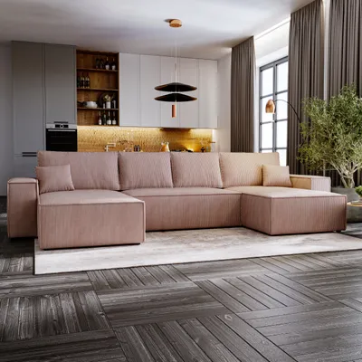 Produktbild von Ecksofa MOSEN U-form 370x181 cm mit Bettkasten und Schlaffunktion - Poso 52 / Rosa