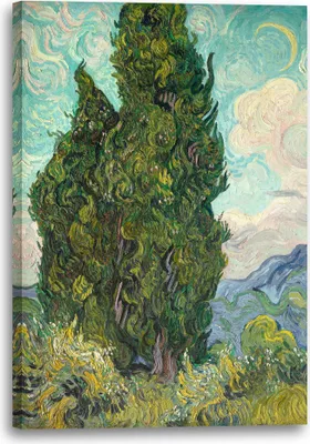 Produktbild von Leinwandbild (60x80cm): Vincent van Gogh - Zypressen, echter Holz-Keilrahmen inkl. Aufhänger, handgefertigt in Deutschland