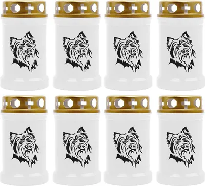 Produktbild von Grabkerze Weiß 8er Pack, Brenndauer: 40 Stunden ( je Kerze ), Motiv: Terrier