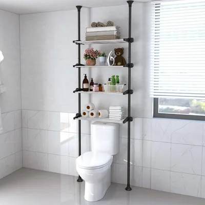 Obrázok produktu pre Regál nad toaletu 295 x 58 x 25 cm, 4 police, do kúpeľne, čierny, stojaci
