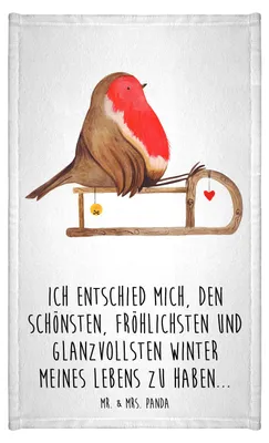 Produktbild von Mr. & Mrs. Panda Handtuch Rotkehlchen Schlitten - Weiß - Geschenk, Weihnachten, gäste wc, Mini-Handtuch, Klein, Vogel, Gästetuch, Kleines