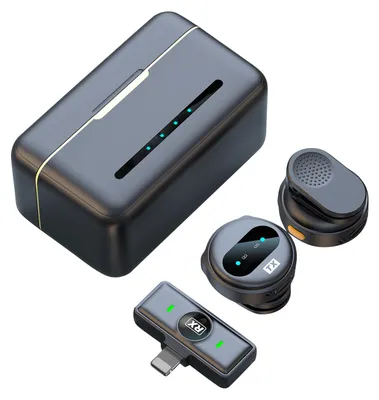 Obrázek produktu pro Bezdrátový mikrofon One-Trigger-Two 2.4G, magnetický připínací mikrofon pro chytré telefony, dosah přenosu 50 m, potlačení šumu, vestavěná baterie s nabíjecím pouzdrem, náhrada za iPhone 14/13/12/11