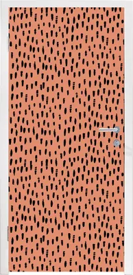 Produktbild von MuchoWow® Türtapete Selbstklebende Türfolie Polka dots - Schwarz - Orange 85x205 cm Türposter Türaufkleber Klebefolie Türklebefolie - Türverzierung - Türen Dekoration - Plakaten
