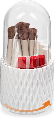 Produktbild von 360-graden drehbarer Schminkorganizer mit Deckel - Pinschenschiene, Augenbrauenpinscher, Lippenstiftkasten - für Schlafzimmer, Schminktisch, Kabinett
