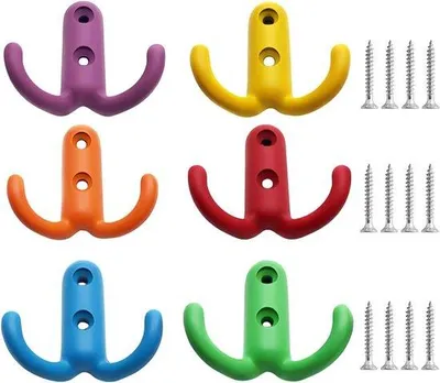 Produktbild von Unyqoos®️ Kinderkleiderhaken 6er Set - Bunte Metallhaken - 44*46*19 mm - Praktische Aufbewahrung für Bad und Schlafzimmer