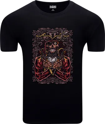 Produktbild von Diarbo Herren T-Shirt mit Skeleton Druck Skeletkapitän Schwarz Gr.S
