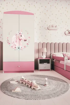 Produktbild von Kinderkleiderschrank Babydreams Drehtürenschrank Kleiderschrank Pferd Hellrosa
