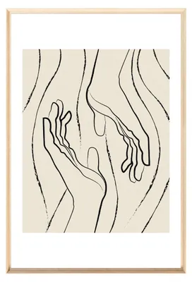 Image de Tableau mural encadré mains line art 80x120 cm, Tableau mural moderne pour décoration intérieure