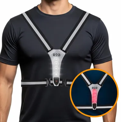 Produktbild von R2B Laufweste mit beleuchtung, Lauflampe Joggen mit 360° Reflektoren, USB-C Wiederaufladbar, wasserdichter LED Running Light - Grau