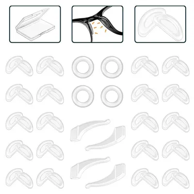 Produktbild von 20 Paar Nasenpads für Brillen und 4 selbstklebende Silikon-Nasenpads für Brillen, Lesebrillen und Sonnenbrillen (transparent)