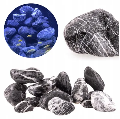Produktbild von Aquarium Steine Otoczak Dark Rock Set 3 kg, dunkle Natursteine als Aquarium Deko und Felsen für Tanganjika, Malawi Aquarien