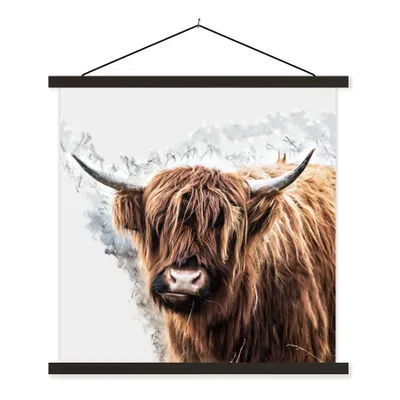 Produktbild von MuchoWow® Textilposter Schottischer Highlander - Schottische Kuh 40x40 cm mit schwarzem Rahmen - Fotos