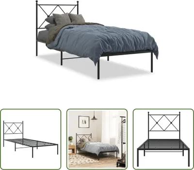 Produktbild von The Living Store Bettgestell mit Kopfteil Metall Schwarz 75x190 cm