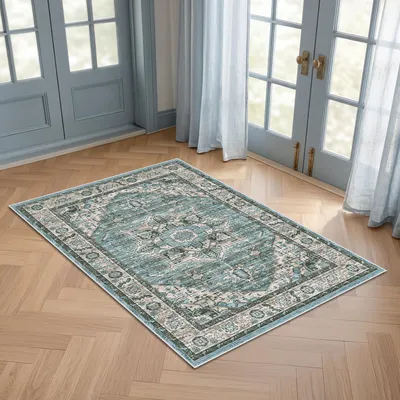 Imagen del producto de Alfombra vintage de estilo bohemio, 60 x 90 cm, lavable a máquina, antideslizante, ideal para pasillos