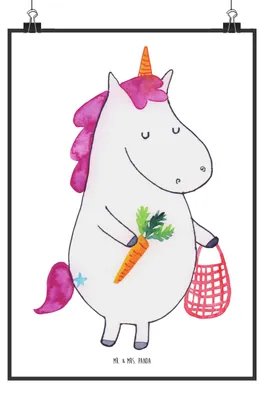 Produktbild von Mr. & Mrs. Panda Bild Einhorn Vegan DIN A0 - Weiß - Geschenk, Gesund Leben, essen, Plakat, Veganismus, drucke, kunstdruck poster, Veganer, Unicorn, Rohkost, Wandbild