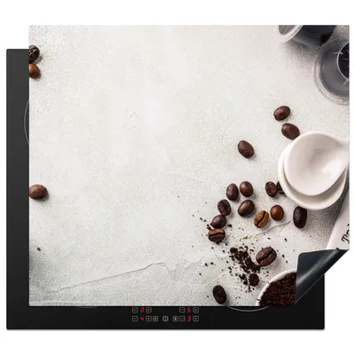 Produktbild von KitchenYeah© Herdabdeckplatte Kaffee - Kaffeebohnen - Weiß , 58x51cm, Küche Deko, Glaskeramikkochfeld Herdabdeckung, Abdeckplatte fùr Kochfeld