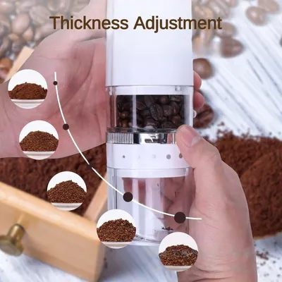 Image de Moulin à café électrique Zimilo USB, meules en céramique, 5 niveaux de mouture, arrêt automatique, portable, moteur silencieux, récipient transparent, doré