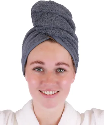 Produktbild von Betz 1 Stück Turban Handtuch 100% Baumwolle Turbantuch - Haar Turban - Frottier Kopfhandtuch - Farbe dunkelgrau