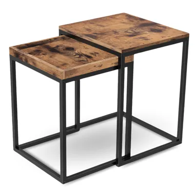 Produktbild von holz4home® Couchtisch 2er Set Lannies I 45x40x55 cm I Industrial-Look Braun I Vintagetisch Teetisch Vintage Sofatisch I Moderner Beistelltisch