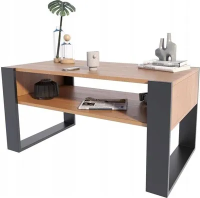 Produktbild von MATKAM Couchtisch KAJA H50 x B100 x T53,6 cm Loft Retro, offene Ablage unter der Tischplatte, Kufenbeine (Erle-Schwarz)