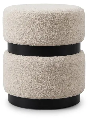 Immagine prodotto di Pouf beige, tessuto, forma rotonda, moderno, imbottito, ideale per soggiorno o camera da letto