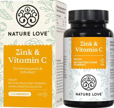 Produktbild von Nature Love Zink & Vitamin C | 120 Kapseln | vegan