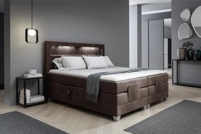 Produktbild von MEBLINI Boxspringbett Elektrisch Verstellbar mit LED - Gepolstert Doppelbett mit Matratzen und Toppers - Polsterbett - Bett mit Kopfteil - ASPERO - 140x200 - H3/Braun Samt