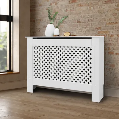 Obrázek produktu pro ECD Germany Radiátorové obložení se vzorem včelí plástve 112x19x82 cm, bílé, z lakované MDF, topné obložení do ložnice obývacího pokoje