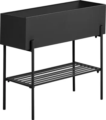 Produktbild von BELIANI Blumentopfständer Schwarz Metall 66 cm Hoch Rechteckig 24x70 cm auf Beinen mit Topf Modern Blumenständer für Innen- und Außenbereich