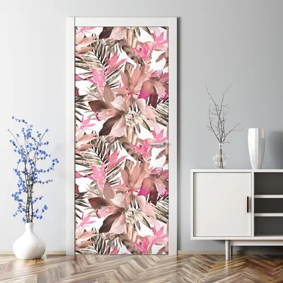 Produktbild von Dekorative Türtapete selbstklebend Türposter Tapete Türaufkleber Rosa Palmblätter 85 x 200 cm
