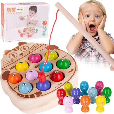 Produktbild von Malplay Gesellschaftsspiele Aus Holz "Fisch Angeln" Für 2 Spieler Oder Selbst Geschicklichkeitspielzeug Mit Magneten Für Kinder Ab 3 Jahre