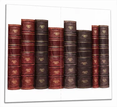 Produktbild von Wallario Herdabdeckplatte aus Glas, Größe 60 x 52 cm 2-teilig, Motiv Alte Bücher mit rotem und braunem Ledereinband