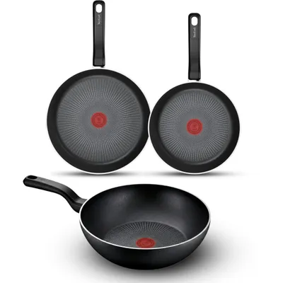 Produktbild von Tefal So Expert 3‑tlg. Pfannenset, 24/28 cm Bratpfannen + 28 cm Wok, Induktion, Antihaft, Aluminium, Schwarz