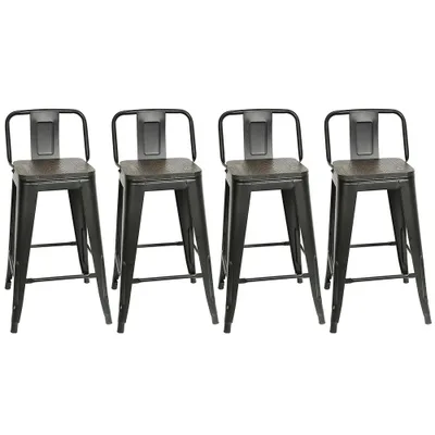 Image de lot de 4 tabourets de bar en métal avec dossier Chaise de bar Tabouret de cuisine Tabouret de bistrot