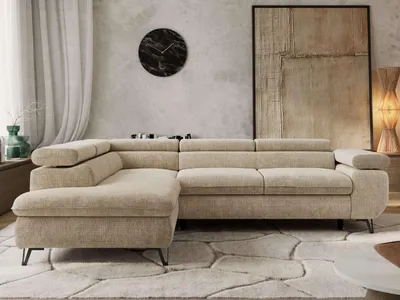 Produktbild von Couch mit Schlaffunktion L-form Ecksofa Wohnzimmersofa mit Einstellbare Kopfstützen - PABLO L - Schenille grob - Beige - Links