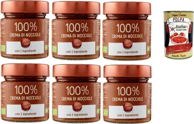 Produktbild von Eurocompany, Crema Spalmabile 100% Di Nocciole, Brotaufstrich creme 100% Haselnüsse, Nur eine Zutat, 6x 175g + Italian Gourmet polpa 400g