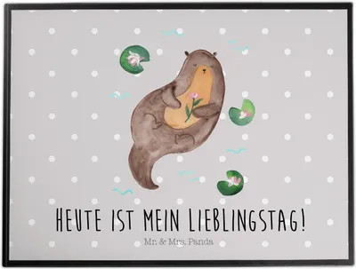 Produktbild von Mr. & Mrs. Panda malmatte Otter Seerose - Grau Pastell - Geschenk, schreibtischunterlage, schreibtischunterlagen, Schreibunterlage, schreibtischauflagen, tischschutz