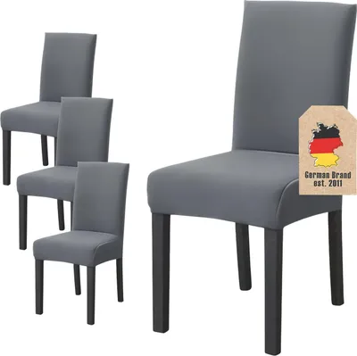 Zdjęcie produktu dla Intirilife 4x elastyczny pokrowiec na krzesło w kolorze SZARYM z siedziskiem 38 - 45 cm i oparciem 45 - 65 cm - Na przyjęcia, wesela, hotele lub do domu w jadalni