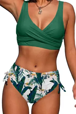 Produktbild von Damen Hochtaillierte Bikini Set mit V-Ausschnitt und Spitze