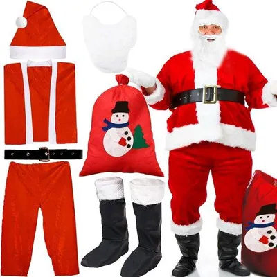 Productafbeelding van Famanu Kerstman kostuum, 7-delig - Rood, luxe, geschikt voor buiten