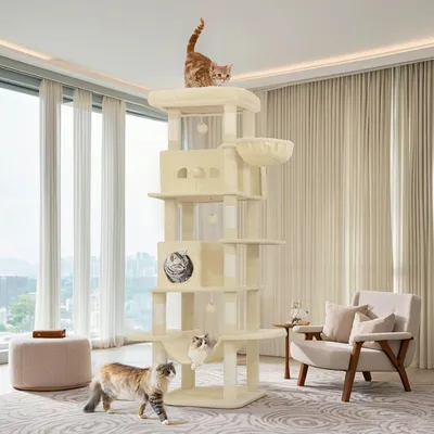 Immagine prodotto di Albero per gatti - Grattacavi per gatti - Torre per gatti - Casa per gatti - 210 cm di altezza - Piattaforma grande: 60x40 cm