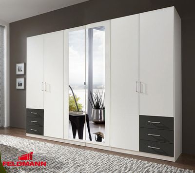 Drehtürenschrank 270cm Wimex Kleiderschrank Spiegel weiß graphit Fuegen