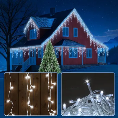 Produktbild von ISOISL 200 LED Eiszapfen Lichterkette 5m Kaltweiß, 8 Lichteffekte mit Speicherfunktion, Weihnachtsbeleuchtung Weihnachtsdeko für Fenster und Party