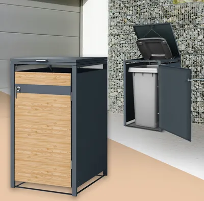 Produktbild von ML-Design Mülltonnenbox 1er für 1 Tonne 240L 68x80x116,3 cm Anthrazit-Lärchenoptik, Stahl, wetterfest/abschließbar